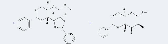 Methyl 4,6-O-benzylidene-alpha-D-glucopyranoside can be prepared by methyl a-D-mannopyranoside and dimethoxymethyl-benzene. The other two products are methyl-[O2,O3;O4,O6-((S,R)-dibenzylidene)-a-D-mannopyranoside] and methyl-[O2,O3;O4,O6-((R,R)-dib